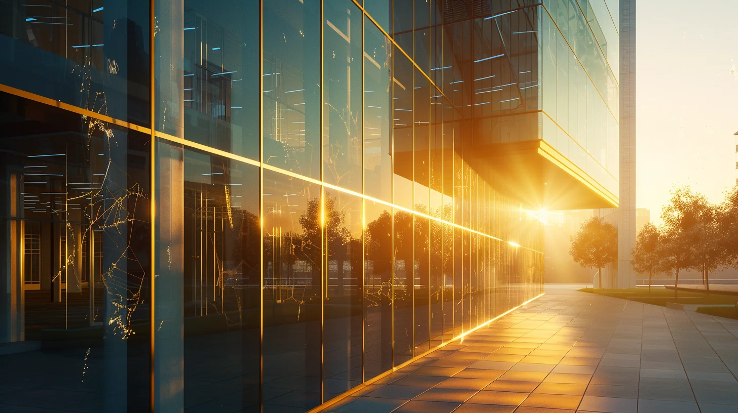 Polished corporate building with hollow interior visible through cracks